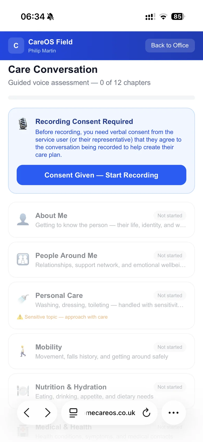 Care Conversations on a phone: a recorded conversation turned into draft care plan sections
